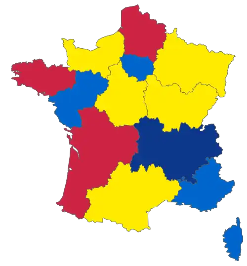 Candidats arrivés en deuxième position dans chaque région métropolitaine au 1er&nbsp;tour.