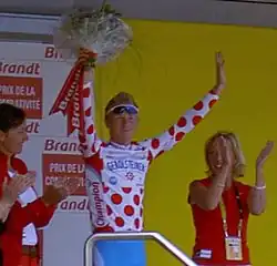 Podium après une étape en 2005.