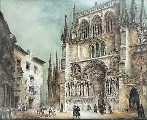 Fachada de la Catedral (Puerta Alta de la Cathédrale Sainte-Marie de Burgos, España), gouache sur papier de Jenaro Pérez Villaamil (avant 1842).