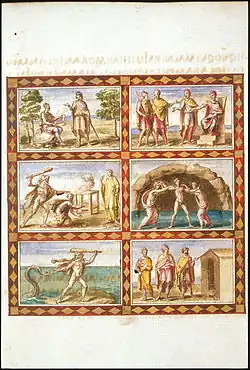 6 vignettes en couleur encadrées sur une page.