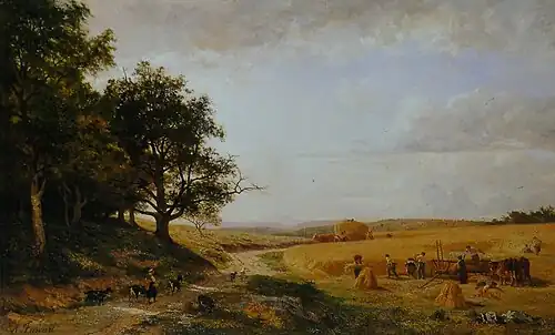 Moissons en Franche-Comté (1864), 135&nbsp;×&nbsp;216&nbsp;cm. Collection particulière.