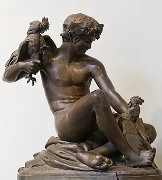 Jeune Faune faisant combattre deux coqs, bronze, musée des Beaux-Arts de Rennes.