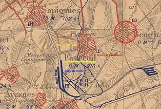 La carte des régions dévastées de 1920 montre que le village est complètement détruit.