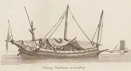 Une felouque napolitaine au mouillage, au début du XIXe siècle.