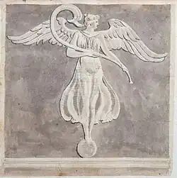 Charles-Frédéric Chassériau, Femme ailée, détail du Tombeau de Calventius Quietus, détails du bas-reliefs dudit tombeau, reproduit dans Les ruines de Pompéi de François Mazois (partie 1, planche XXVI).