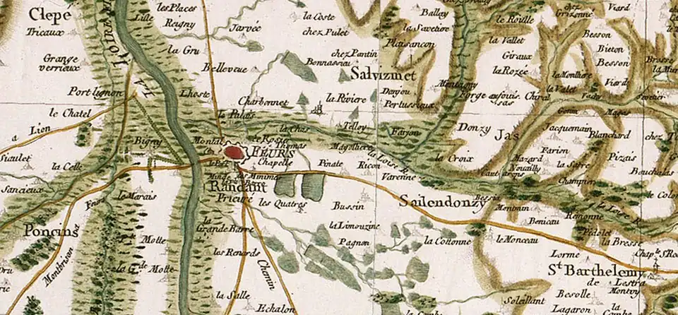 Feurs sur la carte de Cassini