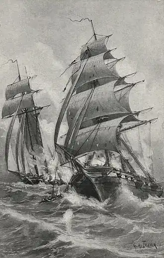 Description de l'image Fight between the Enterprise and the French brig Flambeau-cropped.jpeg.