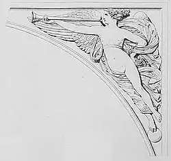 Une Renommée (façade sud, écoinçon droit).