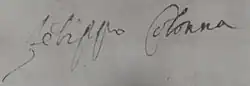 signature de Filippo I Colonna, prince de Paliano