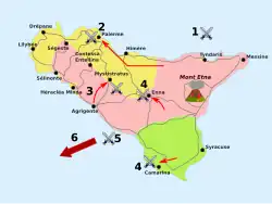258 : échec romain sur Panormos, prise de Myttistraton et Enna ; 257 : bataille navale de Tyndaris ; 256 : bataille navale d'Ecnome ; 256-255 expédition romaine en Afrique ; 255 : flotte romaine détruite par une tempête