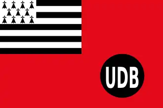 Reproduction d'un drapeau non officiel de l'UDB visible dans les mouvements sociaux des années 1970