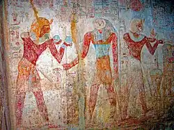 Peinture murale : Ramsès&nbsp;II apporte des présents à Horus
