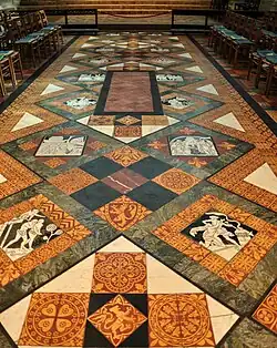 Cathédrale de Gloucester. Carreaux encaustiqués provenant de la manufacture Minton.