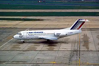 Fokker F28-1000 de TAT aux couleurs d'Air France à Londres en 1981