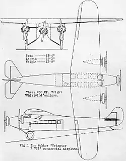 Description de l'image Fokker F.VII 3-view NACA Aircraft Circular No.74.jpg.