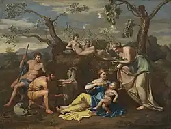 Nymphes nourrissant l'enfant Jupiter, disciple de Nicolas Poussin.