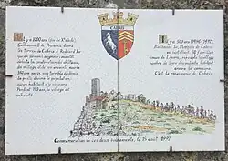 Plaque commémorative de la fondation (en 997) et de la renaissance (en 1497) du village de Cabris - Plaque déposée en 1997 sur les murs de l'ancien château.