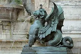 Henri-Alfred Jacquemart, chimère ailée (1860), fontaine Saint-Michel de Paris.