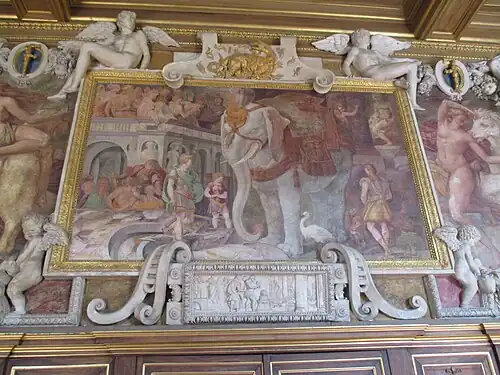 Éléphant à fleurs de lys, galerie François Ier du Rosso, Fontainebleau (1534-1539).