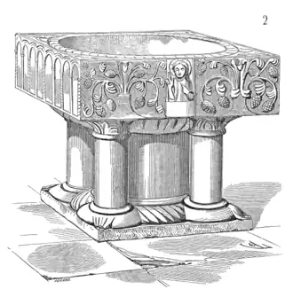 Les fonts baptismaux de l'église Saint-Pierre, dessin d'Eugène Viollet-le-Duc.