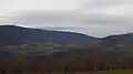 Vue de la forêt de Taillard et du mont Pyfarat (1&nbsp;381&nbsp;m) qui domine le village et la vallée de la Déôme.