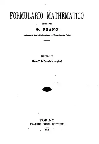 Page de garde du Formulario mathematico de 1908.