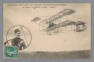 Le Capitaine Letheux sur biplan Farman.