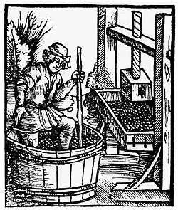 Foulage en cuve de bois au XVe&nbsp;siècle