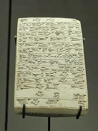 Tablette commémorant la fondation du temple de la déesse Nanaya, bâti par les rois Kudur-Mabuk et Rîm-Sîn de Larsa, fin du XIXe&nbsp;siècle&nbsp;av. J.-C. Musée du Louvre.