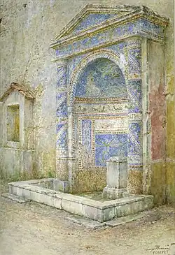 Fontaine dans la domus de C. Virnius Modestus (IX,7,16) à Pompéi, aquarelle, Musée archéologique national de Naples