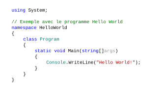 Code en C# retournant à la console : "Hello World!"