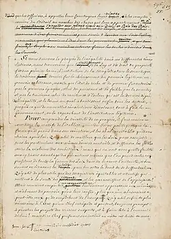 Photo d'une page manuscrite comportant des ratures.