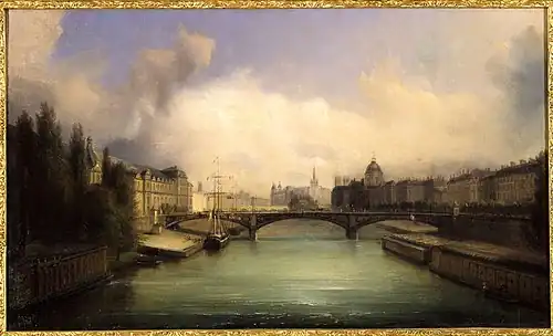 Le Port du Louvre (à gauche), en 1855Paris vu du pont Royal (1855)François-Edmée Ricoismusée Carnavalet