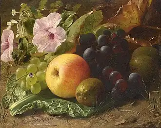 Nature morte aux fleurs et fruits.