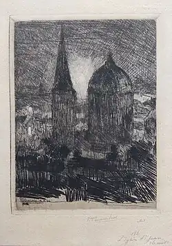L’église Saint-Jean, la nuit, 18 septembre 1894 (Eau-forte ; Inv. Kunel nº 171 ; 15&nbsp;×&nbsp;11,5&nbsp;cm), Collection privée
