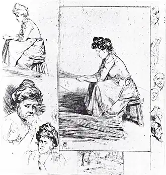 Le tri des osiers, 1901 (Pointe sèche ; 32,8&nbsp;×&nbsp;27,5&nbsp;cm), Liège, Musée de La Boverie