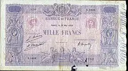 1 000 francs bleu et rose, Face recto
