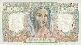 1 000 francs Minerve et Hercule, Face verso