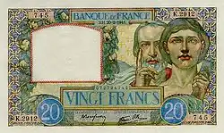 20 francs Travail et Science, Face recto