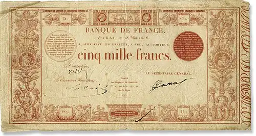5 000 francs rouge, Face recto