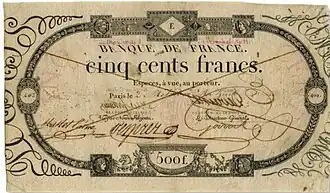 500 francs Germinal provisoire, Face recto