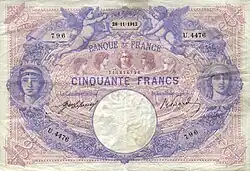 50 francs bleu et rose, Face recto