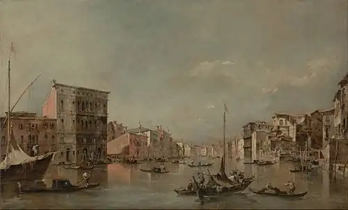 vers 1768, Le Grand Canal à Venise avec le palais Bembo.Getty Center, Los Angeles.