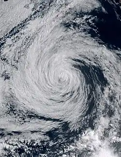 Photo satellite d'un cyclone tropical.
