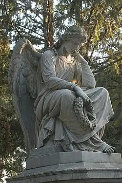 Ange ornant la tombe de Winterhalter au cimetière principal de Francfort. Tombeau dessiné par Karl Joseph Berckmüller&nbsp;(de) (1800-1879).