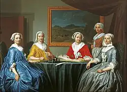 Portrait de groupe des Régentes du Gasthuis Sainte-Élisabeth, à Haarlem en 1740. huile sur toile, 1740. Dimensions 152&nbsp;cm sur 210&nbsp;cm. Haarlem, musée Frans Hals.