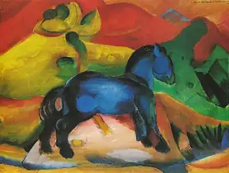 Das blaue Pferdchen (Le Cheval bleu), 1912, huile sur toile (58&nbsp;×&nbsp;73&nbsp;cm), musée de la Sarre (Sarrebruck).