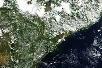 Vue satellitaire de la crue du fleuve Zambèse et du lac Malawi après le passage de Freddy.