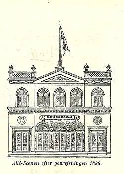 Le Théâtre Betty Nansen, quand il s'appelait le Frederiksberg Morskabteater, au moment de sa reconstruction en 1888.