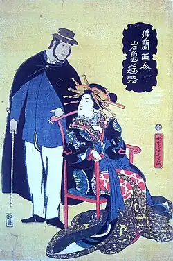 Estampe de Utagawa Yoshitora d'un Français avec une geisha, 1861.